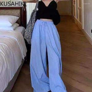 Calça feminina kusahiki listrada vertical largura de largura 2024 verão fino de cintura alta calça longa calça pantalones de mujer