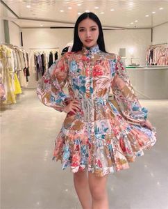 21 Ny 2021 Summer Spring Summer Vacation Series Retro Color Patchwork långärmad knappklänning Women1727223