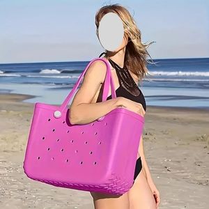 Bogg bag charm eva plastic basket bag summer beach bag silicone large portable jelly candy rubber hole tote bag waterproof lightweight shopping basket ho04 eC4