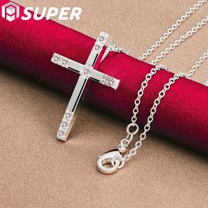 Pendants 925 Sterling Silver Zircon Cross Pendant Necklace 16-30 Inch Chain For Women Man Fashion Wedding Charm Jewelry