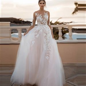 2024 Suknie ślubne Boho 2024 Sheer rękawy Illusion Lace Applique Bohemian Bride suknie Vestido de novia szatę de Mariee