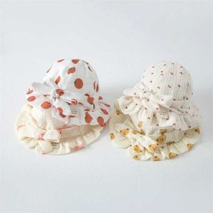 帽子帽子かわいい弓綿ガオツィの赤ちゃんの太陽の帽子春と夏の高級リネンの男の子と女の子のバケツハット0-2歳の新生児ワイドブラウンアウトドアビーチハットD240525に適しています