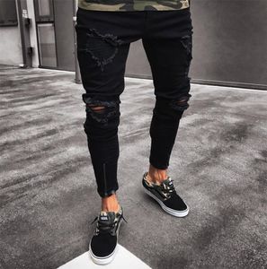 Mens Cool Designer Brand Black Jeans Skinny Ripped Destroyed Stretch Slim Fit Hop Hop Pants With Holes For Men Dropship3726334