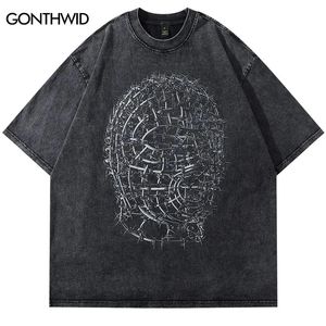 2024 Men Hip Hop Streetwear T Shirt Iron Human Head Model Graphic T Shirt Black Cotton Loose Tshirt Harajuku Oversize Tops Tees 240509