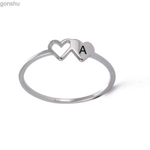 Parringar Amaxer Double Hearts Inledande bokstavsringar Kvinnor Enkelt och modernt rostfritt stål A-Z Letter Valentines Ring 2023 Valentines Day Gift WX WX