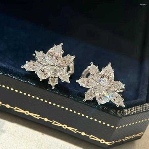 Stud Earrings Trend Classic High Quality Brand Luxury Jewelry Crystal Flowers For Women Wedding Pure Sliver Gifts {category}