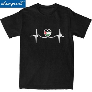 Erkekler Tişörtler Erkek Kadın Kalp Hızı Filistin Filistin T-Shirts Saf Pamuk Üstü Mizahi Şortlar Gümüş Crewneck T-Shirts Hediye Yaratıcı T-Shirts T240508