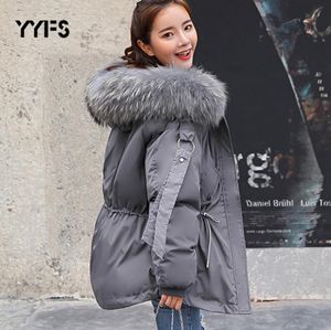 Women Winter Gacket Fur Fur مقنعين باركاس Winter Coat Female Parka Big Fur Tertble القطن القابل للفصل مبطنة