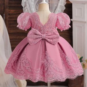 Vestidos de menina bordado renda floral vestido de bebê floral vestido de flor rosa para cerimônia de casamento crianças de 1 ano de aniversário traje de princesa 0-5t