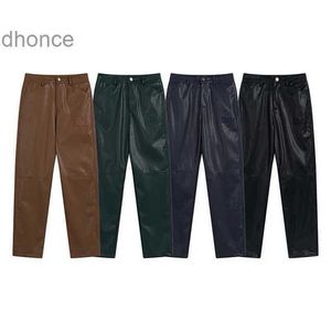 Marca de moda de designer de tendências masculinas e femininas Rhude Micro Lettle Bordado Casual Pants de couro PU para homens Mulheres High Street reta perna