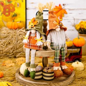Miniatyrer Autumn Dwarf Thanksgiving Decorations Magic Hat Standing Elf Doll Holiday Doll Gifts For Children Home Living Room Decoration