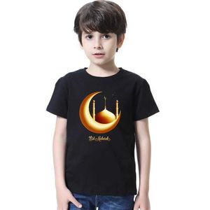 T-Shirts Ramazan Mübarek Baskı Çocuk Eid Al Fitr Girls En Kısa Kollu İslam Festivali Giysileri için Tişört