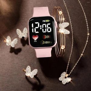 Orologi da polso 6 pezzi di amore quadrati mostrano orologi elettronici ragazzi e strass per farfalla