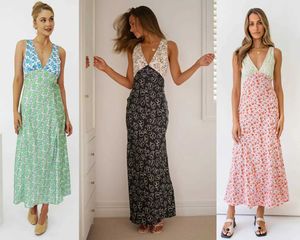 Abiti casual di base Abito da due pezzi Colore contrasto sexy Abito da donna Deep Womens Summer Stampa casual Maxi vestito a fondo Streat Long Sunsssing 2023 Vestidol2405