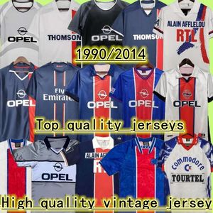 Retro -Fußballtrikots PSGS Ronaldinho Millots de Fußballhemd t Paris 90 91 92 93 94 95 96 97 98 99 Vintage Uniform Pauleta Weah Cavani di Maria Ronaldinho 02 03 12 13 14