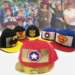 Kulkapslar pussel hatt barn diy pixel byggstenar kreativa guld- och silverplatta monterade män och kvinnor hiphop förälder-child cap T240508
