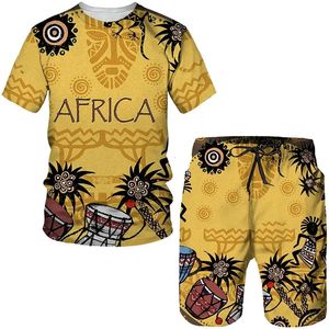 Africano masculino Wear 2 peças Set STILE Ethnic Syled Dashiki Camiseta de manga curta 240507