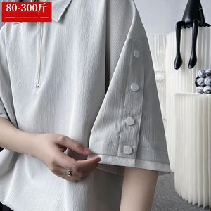 Men's T Shirts Half Zipper Summer Men Ice Silk Plus Size Short Sleeve Solid Color Fashion Button Oversize Streetwear Tops Man Clothing