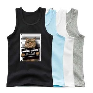 Tシャツ新しいファッションスーパーかわいい猫ベストバッドキャットファンデザインノースリーブチルドレンTシャツ240509