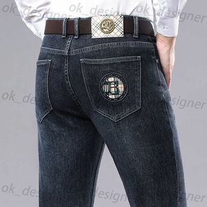Mäns jeans designer Autumn Thick Jeans Men's Straight Elastic Mid midja Casual Loose Business Men's Rehg53gt