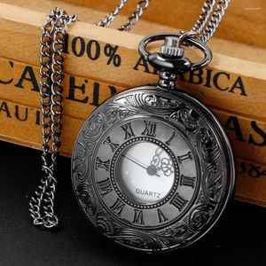 Pocket Watches vintage grossistklocka alla svarta kvartshänger med kedjeklocka män kvinnor