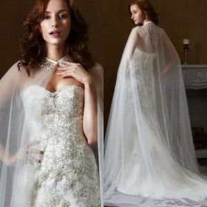 Cheap Wedding Jacket Bridal Shawl Capes Lace Applique 1T Layers Veil Tulle Bridal Dress Long cloak Custom 215Z