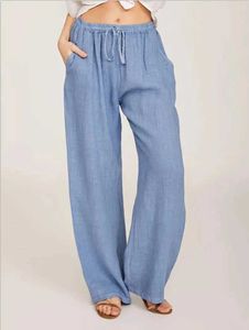 Женские брюки Capris Женщины чистые хлопковые льняные брюки повседневные сплошные твердые карманные брюки, негабаритные брюки, негабаритные ширины.