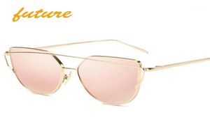 Солнцезащитные очки целое будущее кошачьи глаза женщины 2021 Дизайн зеркало Плоское розовое золото винтаж Cateye Fashion Sun Glasses Lady UV400 Wome16126775