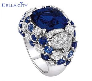 Cellacity Classic Silver 925 Ring for Charm Women With Oval Blue Sapphire Gemtones Fille Fine Jewerly Tamanho inteiro 6 10 2207251491286