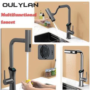 Kitchen Faucets Faucet Vegetable Washing Basin Multifunctional LED Digital Display Tap Rotating Pull-out Cold And Water Mixer