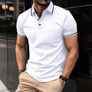 Men's Polos Summer mens casual short sleeved polo shirt Fashion plain collar T-shirt Mens breathable button clothing Q240509