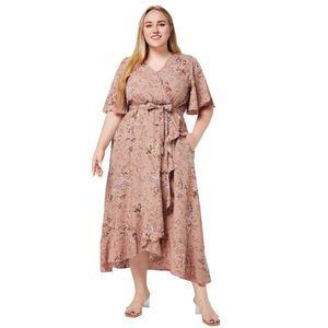 Plus Size Kleider Plus Size Summer New Fashion v Neck Kurzer Slve Blumendruck Bohemian Kleider für Frauen Y240510