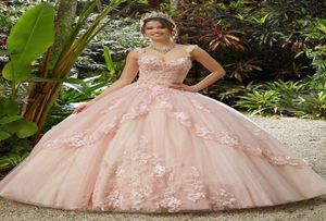 Pink Princess Quinceanera Dress Sweet 16 Ball Gown 2022 Appliciques Sequins Beads Flowers Backless Party Vestidos DE 15 Dresses For 8135300