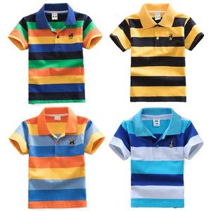 T-shirts Boys Summer Short sleeved Striped T-shirt Cartoon Bear Embroidered Top Youth Breathable Polo Shirt Childrens ClothingL2405