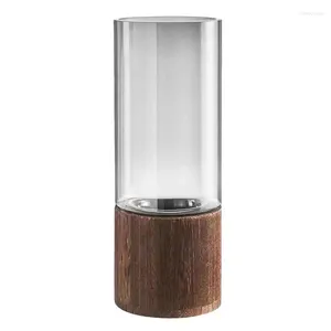 Vases Glass For Flowers Cylindrical Flower Vase With Wooden Base Centerpiece Ornaments Decorative Rustic Style
