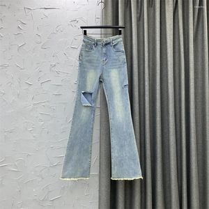 Jeans da donna ad alta vita in stile coreano buchi dimagranti sfilacciati femminili per la ragazza allungata i pantaloni della pelliccia da donna sexy jeans pantalone