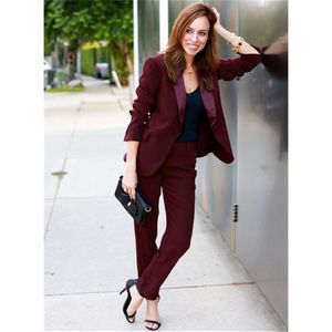 Burgundowe dwa kawałki Mother of the Bride Pant Sturit One Button Women Suit Szal Lapel Wedding Goście sukienka plus rozmiar matek dresse 227G