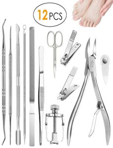 12PCSSETプロフェッショナルペディキュアツールIngrown Teenail Tools Kit Nail Care Ingrown Teenail Removal Correction Clippers Foot Care 218374514