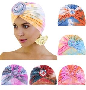 Tiedye tryck turban halsduk för kvinnor muslimsk cancer kemo arab huvud wrap ny flätade bandanas huvudbonader6968178