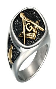 Pierścień uszczelniająca MAN039S Pierścień ze stali nierdzewnej Pierścień Mason Masonic For Men Bague Srebrne pierścienie Anillo Masonic Ring2189865