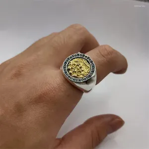 Rings de cluster Auspicioso Padrão de besta anel de dedo masculino de tamanho aberto Moda Moda de prata de prata de prata Pixiu para jóias masculinas