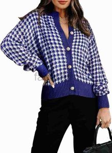 女性用プラスサイズセーターDokotoo Women's Cardigan Seater V-Neck Backle Long Sleeved Plaid Knit Cardigan Seater Top Fashion Top