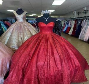 Sparkly Red Quinceanera Dresses Sequins Sweetheart Neckline Floor Length Custom Made Princess Prom Ball Gown Sweet 16 Birthday Par7947434