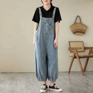 Kadın Tulumları Yükselen Kadınlar İçin Denim Tulumları Harem Pantolon Bir Parçalı Kıyafetler Kadınlar Salınıklar Gevşek Kore Stil Gündelik Vintage Playsuits Kadın Giyim Y240510