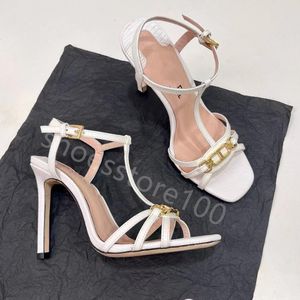 new Latest fashion Metallic feeling High Heel Sandals Women luxurious Gold Lock Decorate High Heels Summer Rose red Sandal Ankle Strap Dress shoe factory footwear