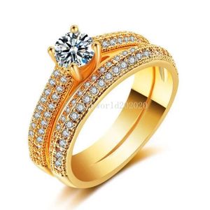 Micro impostazione dell'anello di cristallo Simulazione di anelli di fidanzamento zircone Donne Anelli da sposa da sposa set di gioielli