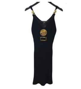 Summer casual dress designer skirt womens luxury sexy V-neck sleeveless metal buckle suspender dresses knitted hip wrap Dress