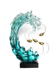 Abstrato de escultura em água artesanato estátua decorativa com resina de cristal para a entrada de entrada2578927