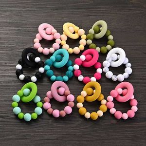 Teethers Toys Baby silicone dental ring pendant food grade silicone bead bracelet ringing toy baby teeth safety care chewing toy d240509