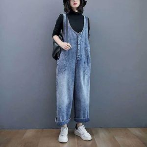 Tute da donna Rompeggiano tute in jeans per donne estate tute oversize solide tute perdono pantaloni a gamba larga in alto per le donne abiti da donna Y240510